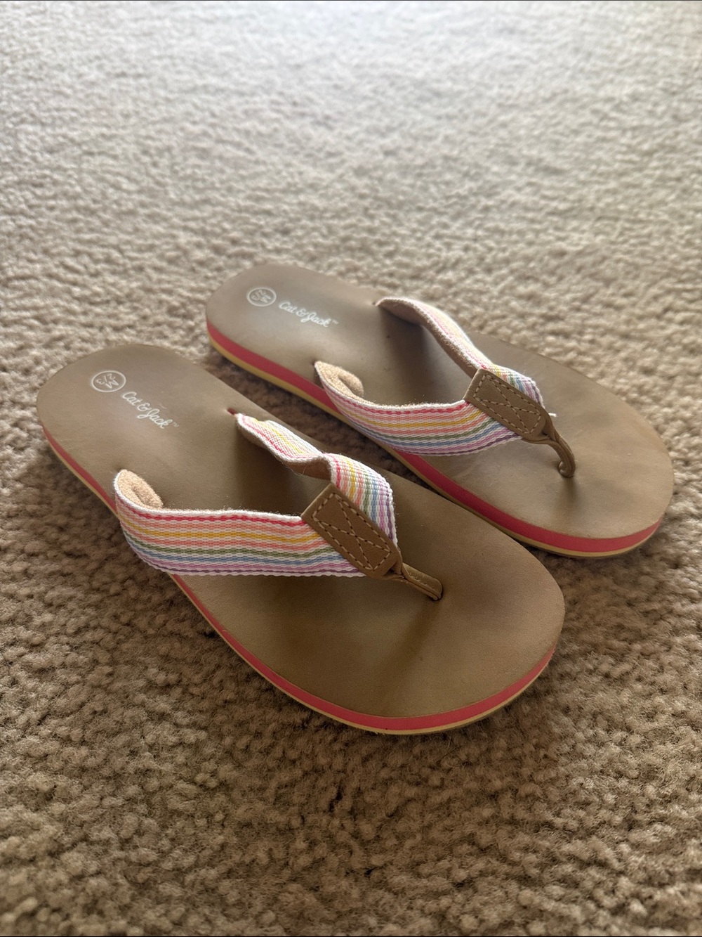 Cat & Jack Brown Flip-Flop Sandals with Multicolor Striped Straps